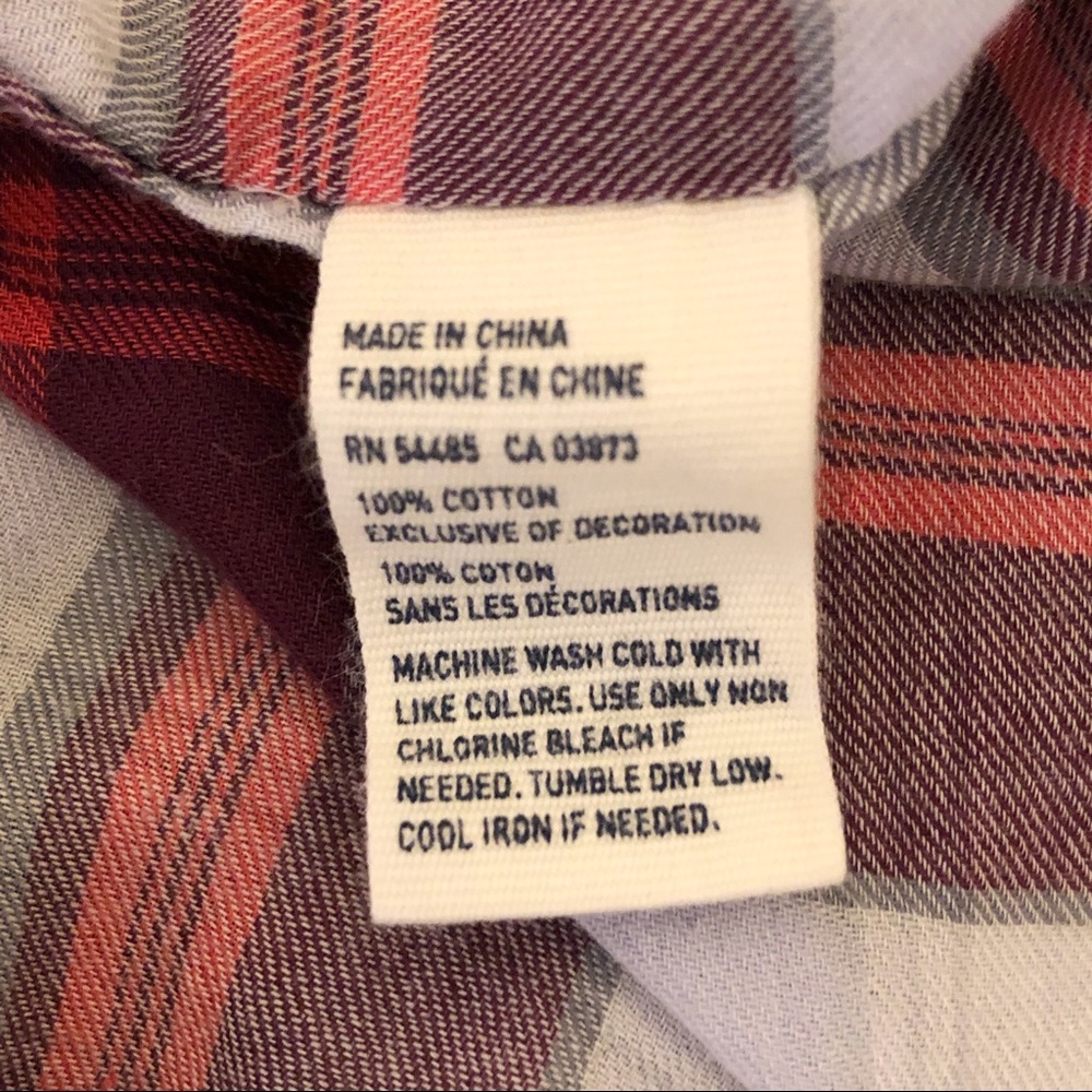 American Eagle Plaid Button Down White Red M - image 5